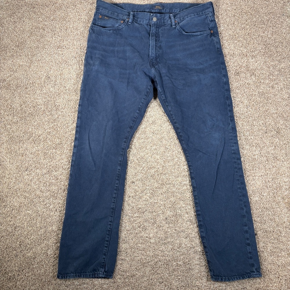 Polo Ralph Lauren Navy Blue Cotton Hemp Blend Varick Straight Jeans Mens 38x32